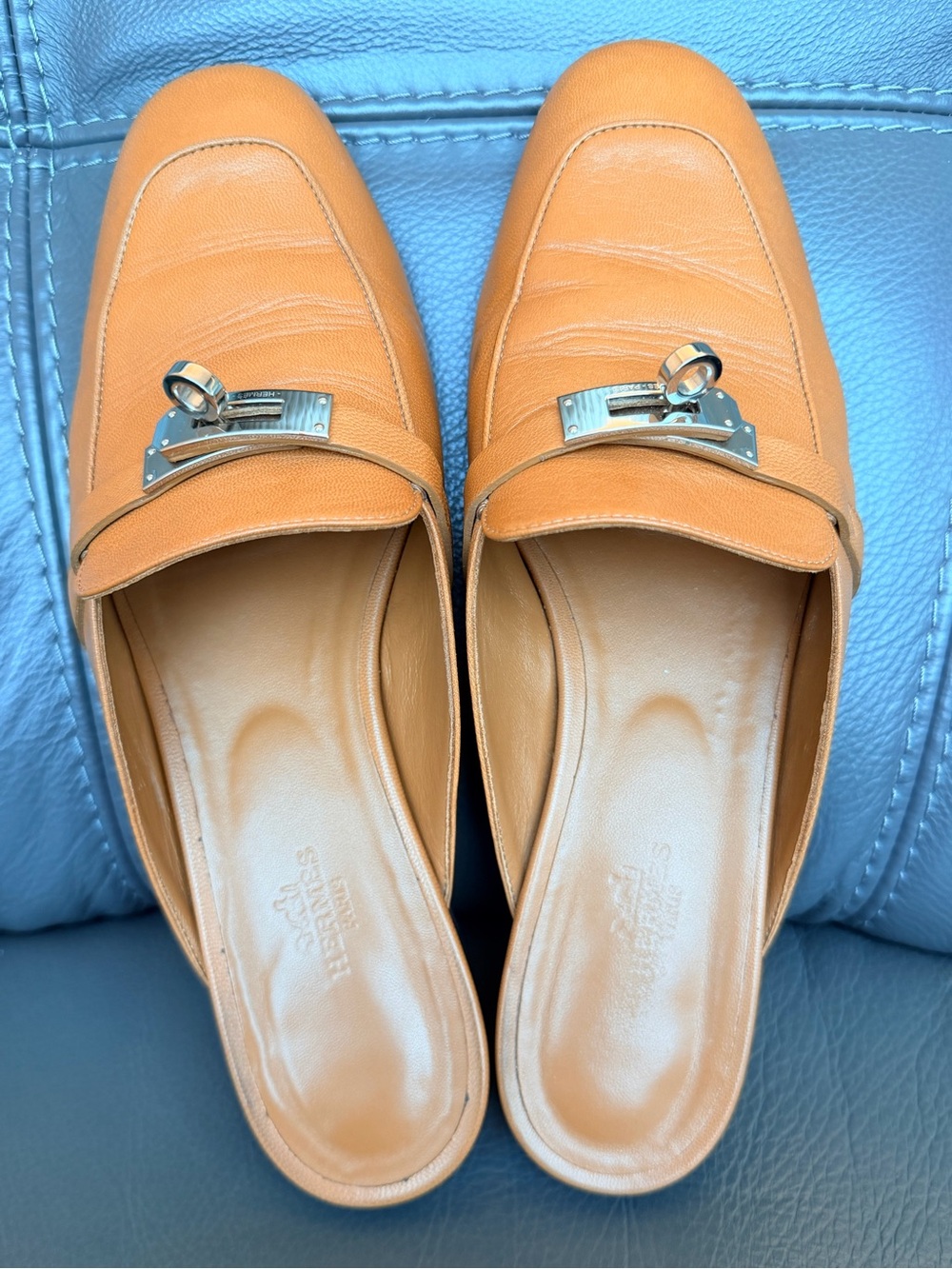 Hermes Oz Mule slides Natural brown  Leather  Loafers Size 40 - Picture 4 of 16